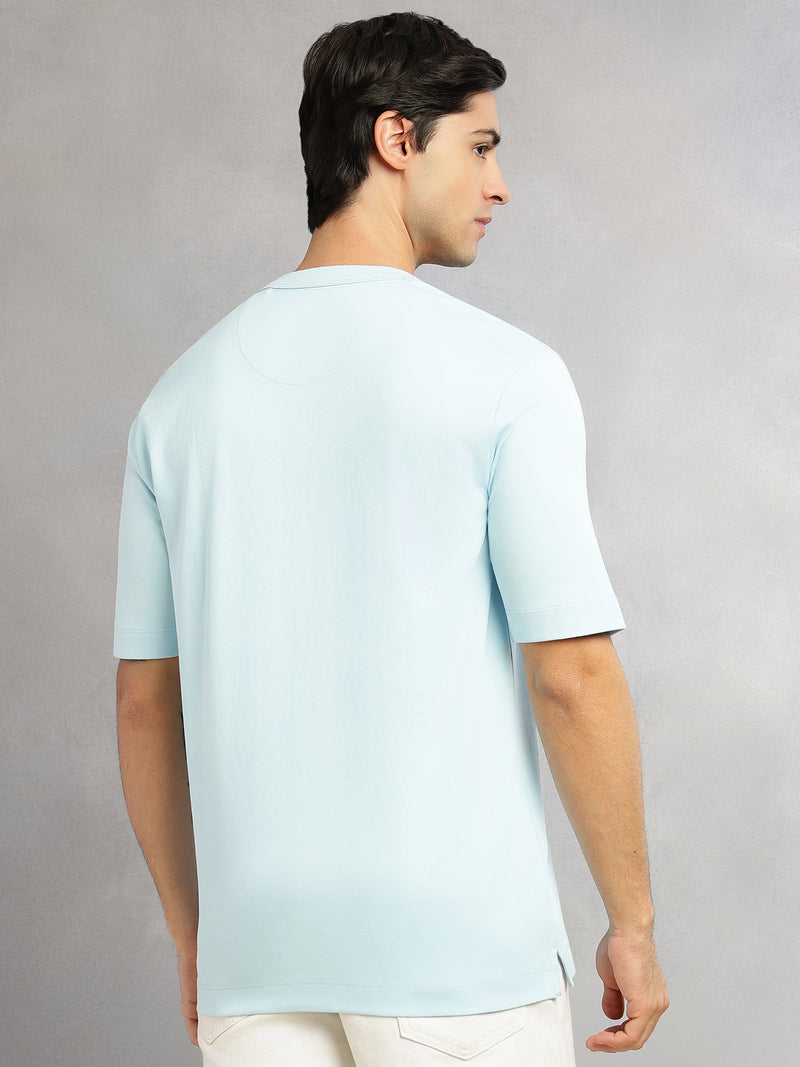 Thomas Scott Men Blue Cricket Club Collection Oversized Fit Round Neck Short Sleeves 100% Cotton Solid Knitted T-shirt