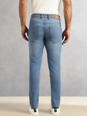 Thomas Scott Men Mid Blue Slim Fit Light Shade Mid-Rise Clean Look 5 Pocket Design Stretchable Jeans