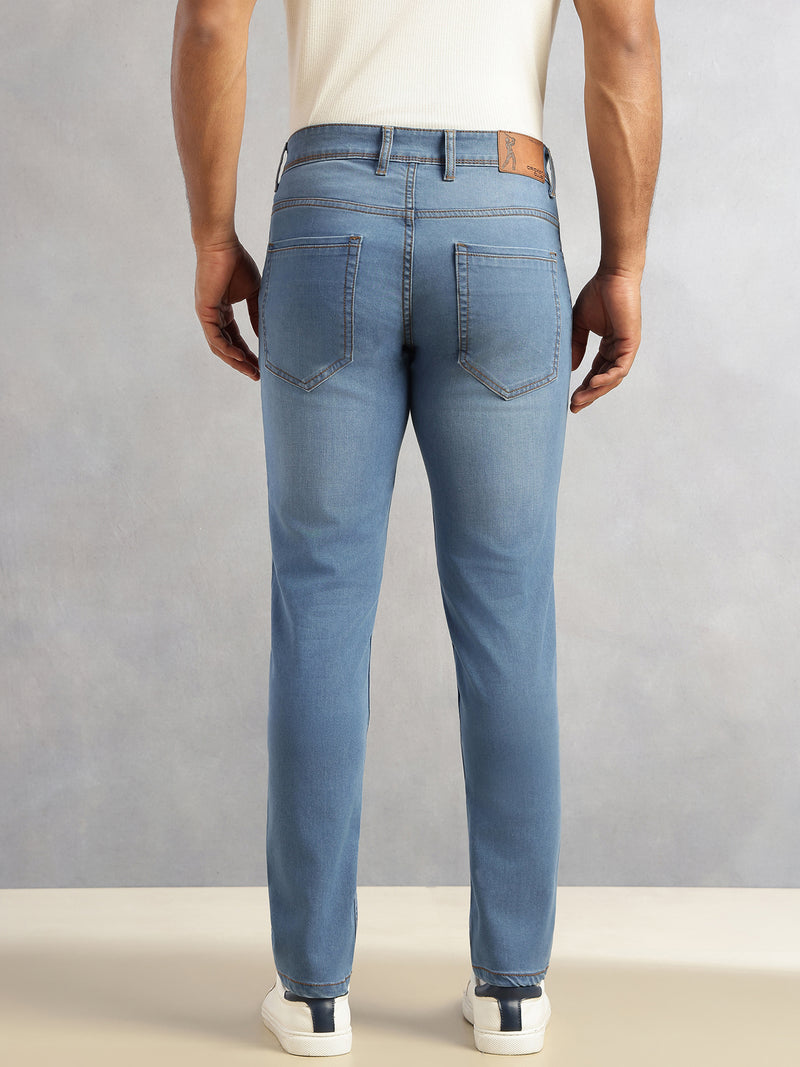 Thomas Scott Men Mid Blue Slim Fit Light Shade Mid-Rise Clean Look 5 Pocket Design Stretchable Jeans