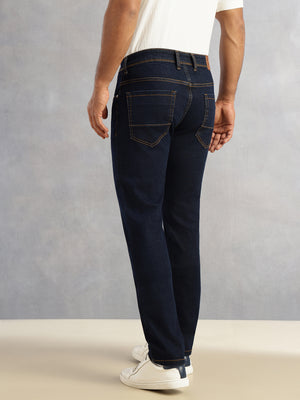 Thomas Scott Men Dark Blue Slim Fit Dark Shade Mid-Rise Clean Look 5 Pocket Design Stretchable Jeans