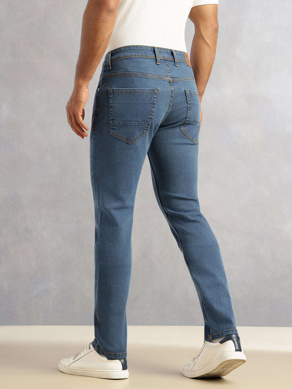 Thomas Scott Men Mid Blue Slim Fit Medium Shade Mid-Rise Clean Look 5 Pocket Design Stretchable Jeans
