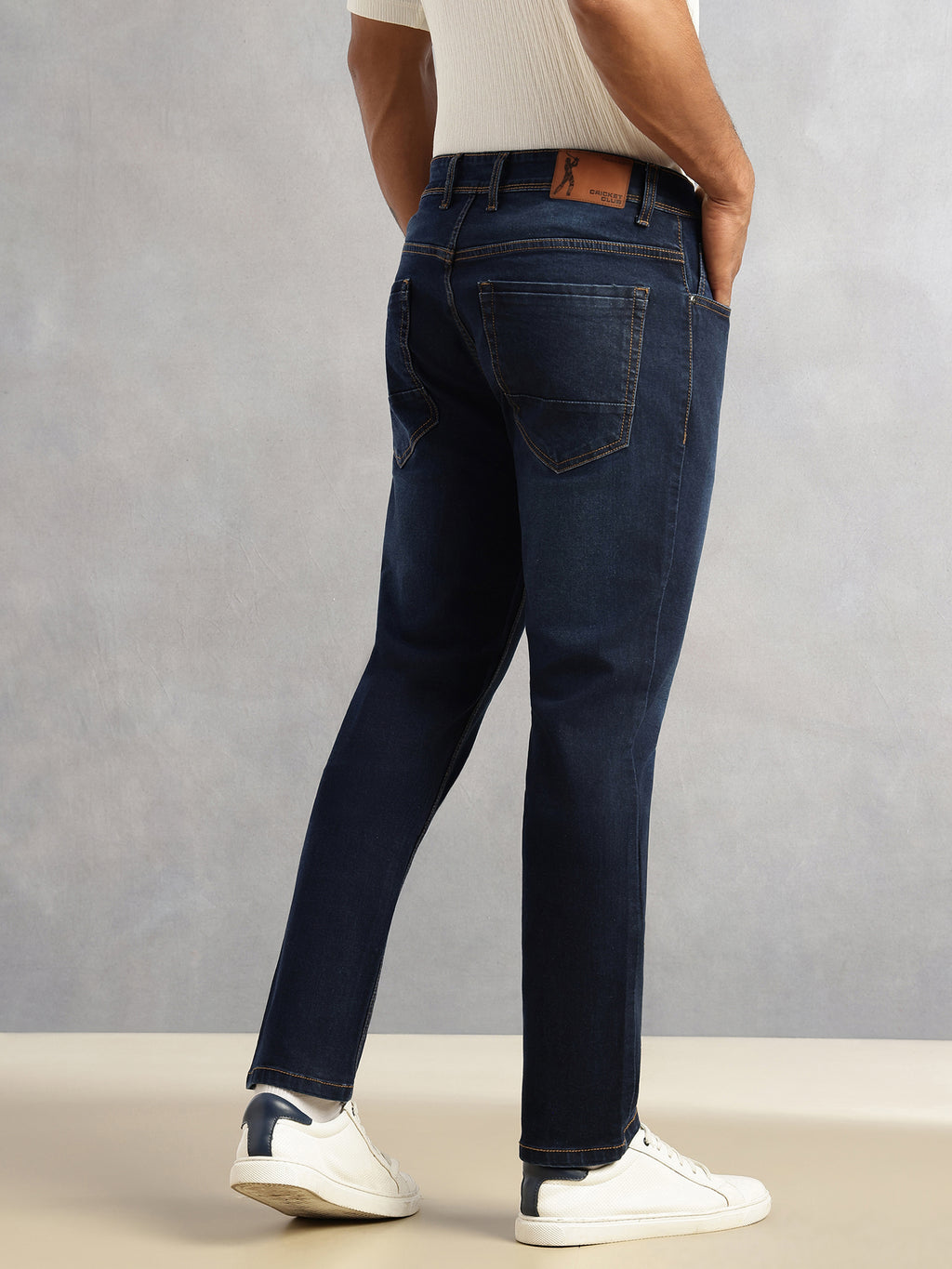 Thomas Scott Men Dark Blue Smart Slim Fit Dark Shade Mid-Rise Clean Look 5 Pocket Design Stretchable Jeans