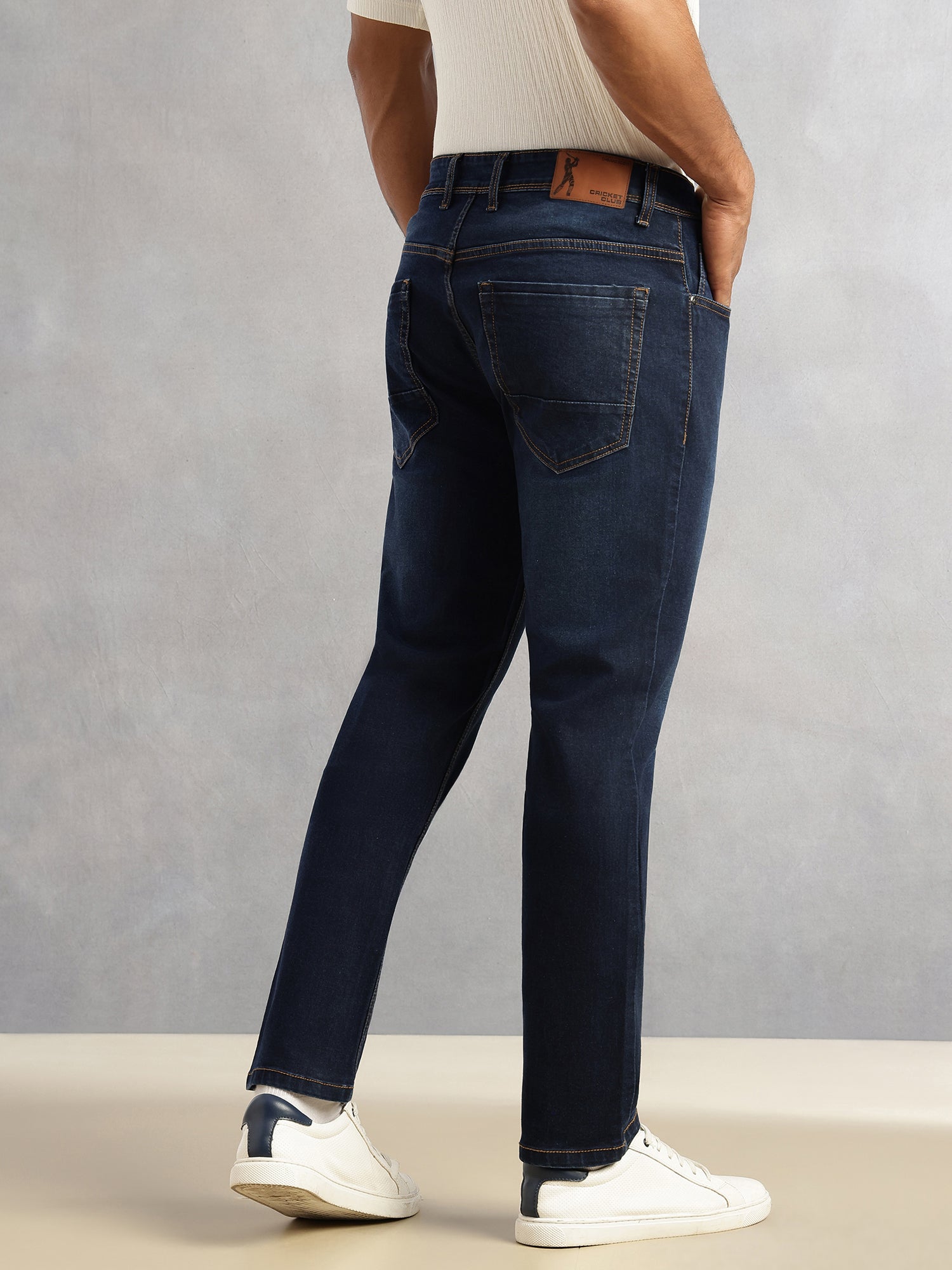Thomas Scott Men Dark Blue Smart Slim Fit Dark Shade Mid-Rise Clean Look 5 Pocket Design Stretchable Jeans