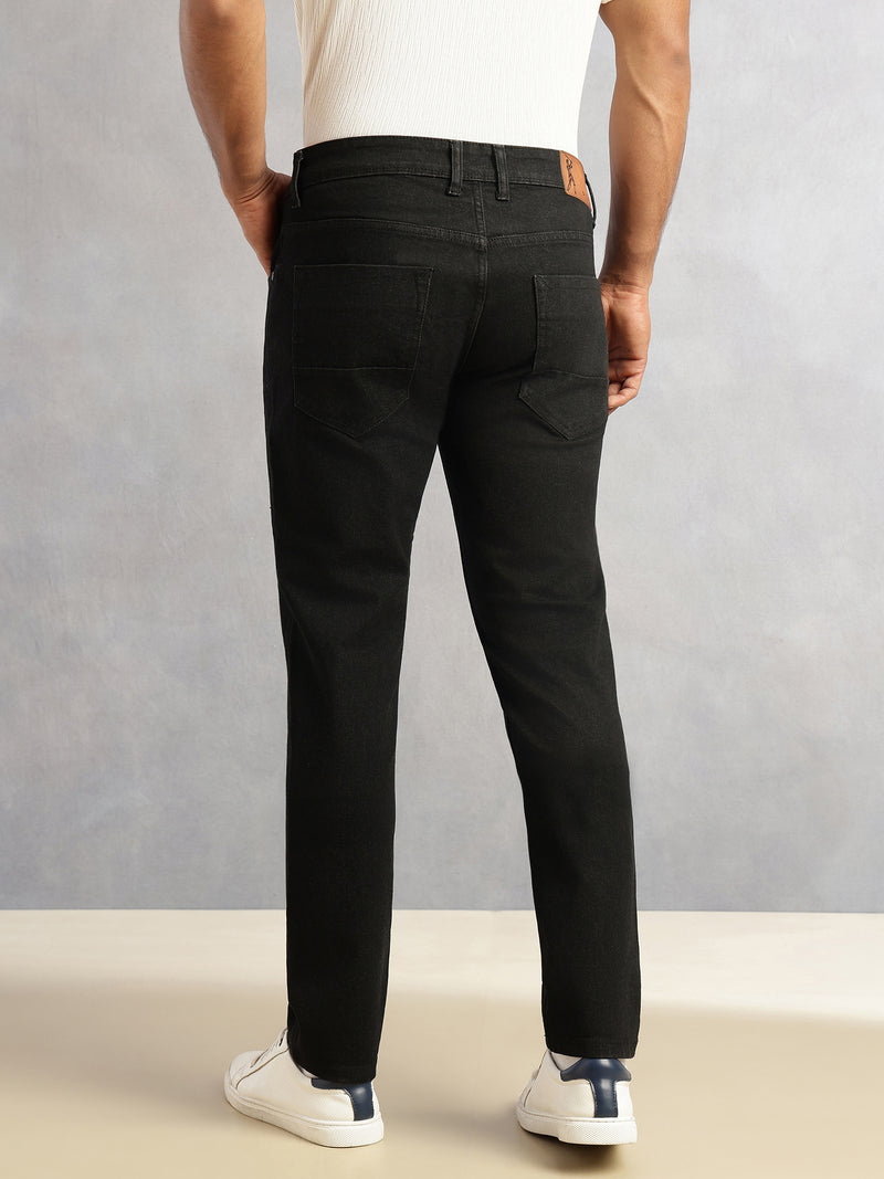 Thomas Scott Men Black Smart Dark Shade Slim Fit Mid-Rise Clean Look 5 Pocket Design Stretchable Jeans