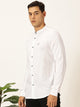 Thomas Scott Men White Slim Fit Long Sleeves Solid Mandarin Collar Cotton Linen Casual Shirt