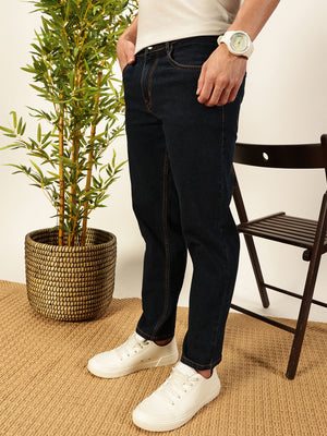 Thomas Scott Men Dark Blue Smart Dark Shade Tapered Fit Clean Look Stretchable Jeans