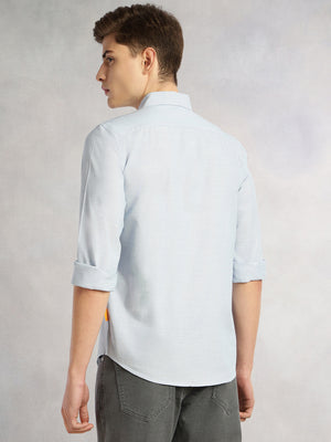 Thomas Scott Men Blue Cricket Club Collection Slim Fit Long Sleeves Spread Collar Pinstripe Cotton Linen Casual Shirt