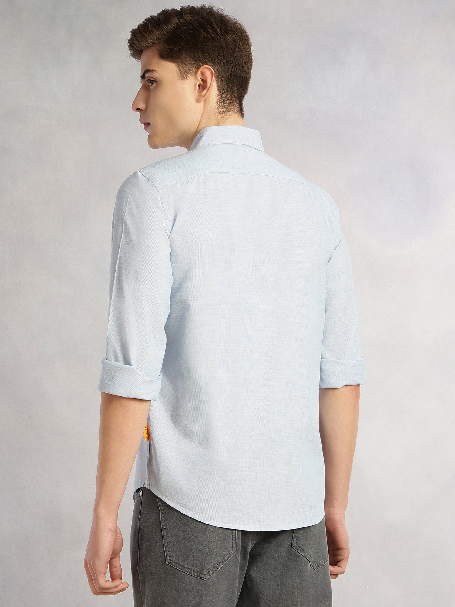 Thomas Scott Men Blue Cricket Club Collection Slim Fit Long Sleeves Spread Collar Pinstripe Cotton Linen Casual Shirt