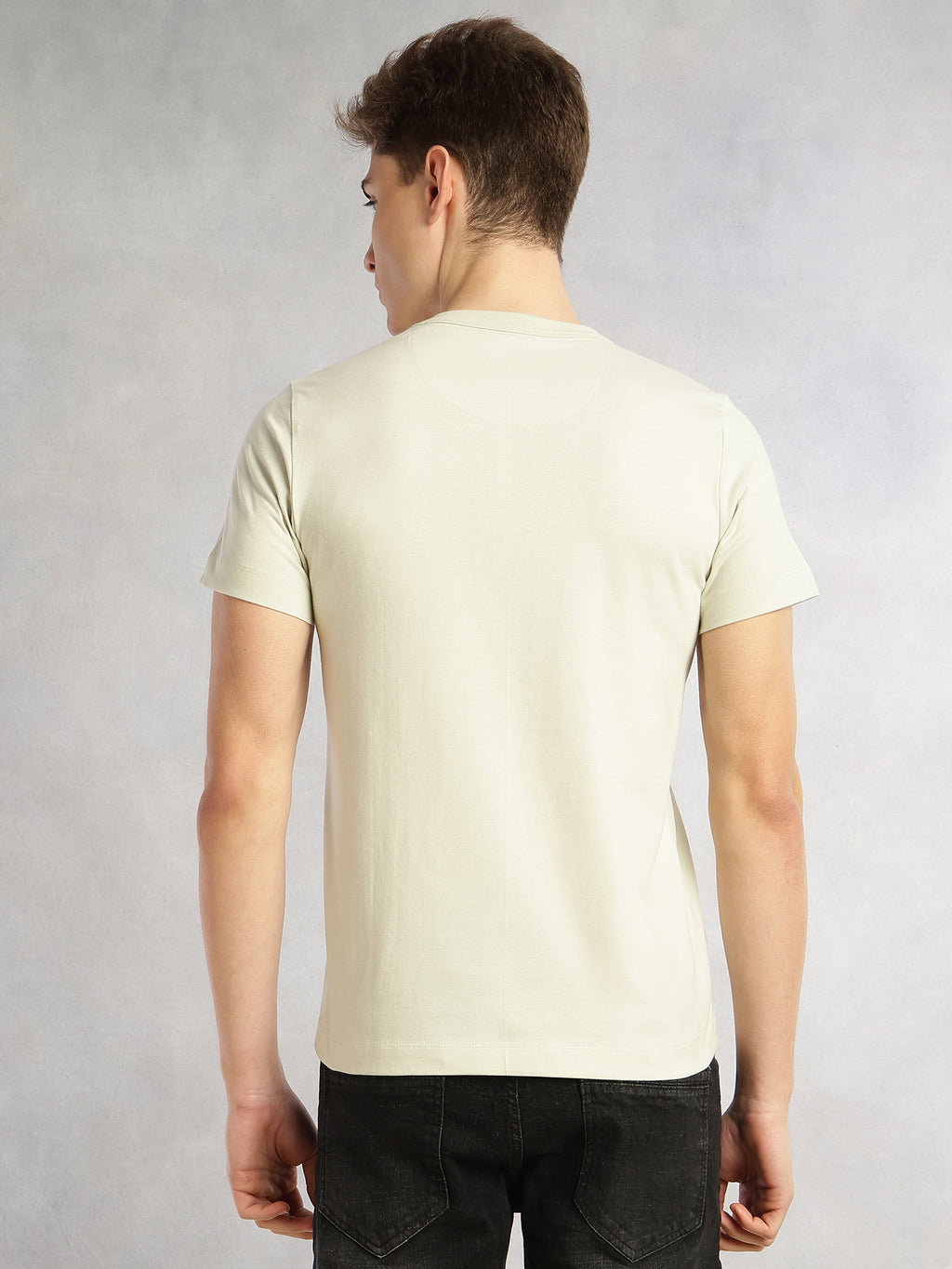 Thomas Scott Men Sage Green Cricket Club Collection Regular Fit Short Sleeves Round Neck Solid Knitted T-Shirt