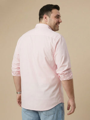 Thomas Scott Men Light Pink 1 Cotton Casual Shirt Plus Size Regular Fit Spread Collar Long Sleeve