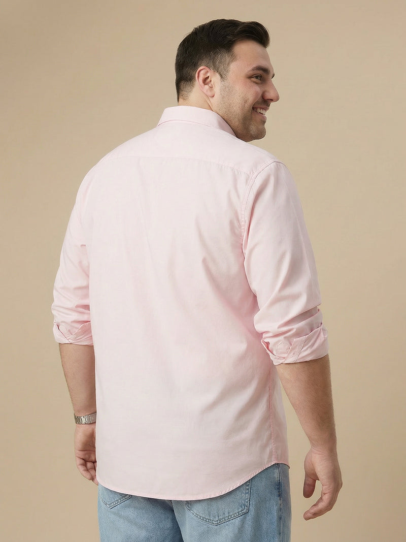 Thomas Scott Men Light Pink 1 Cotton Casual Shirt Plus Size Regular Fit Spread Collar Long Sleeve