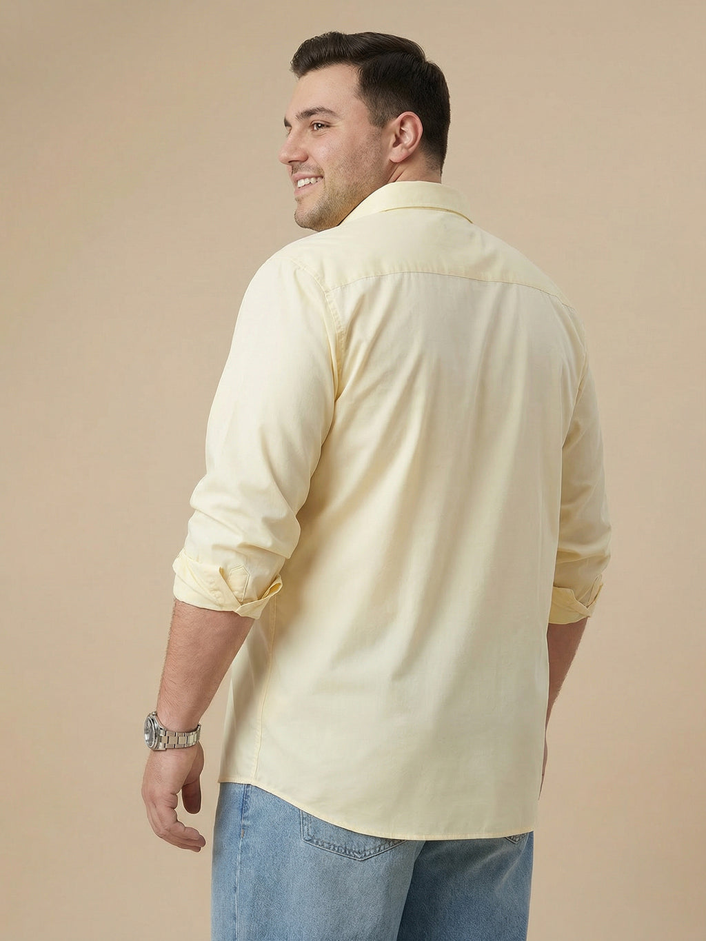 Thomas Scott Men Yellow Cotton Casual Shirt Plus Size Regular Fit Spread Collar Long Sleeve