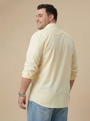 Yellow Plus Size Regular Fit Spread Collar Long Sleeve Cotton Casual Shirt For Men