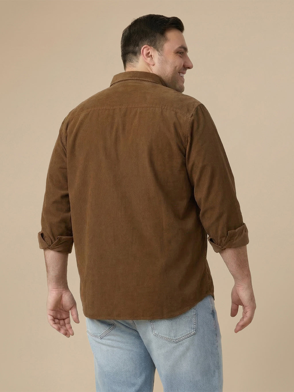 Thomas Scott Men Khaki Cotton Casual Shirt-Regular Fit Long Sleeve Textured Shirt with Spread Collar & Flap Pockets