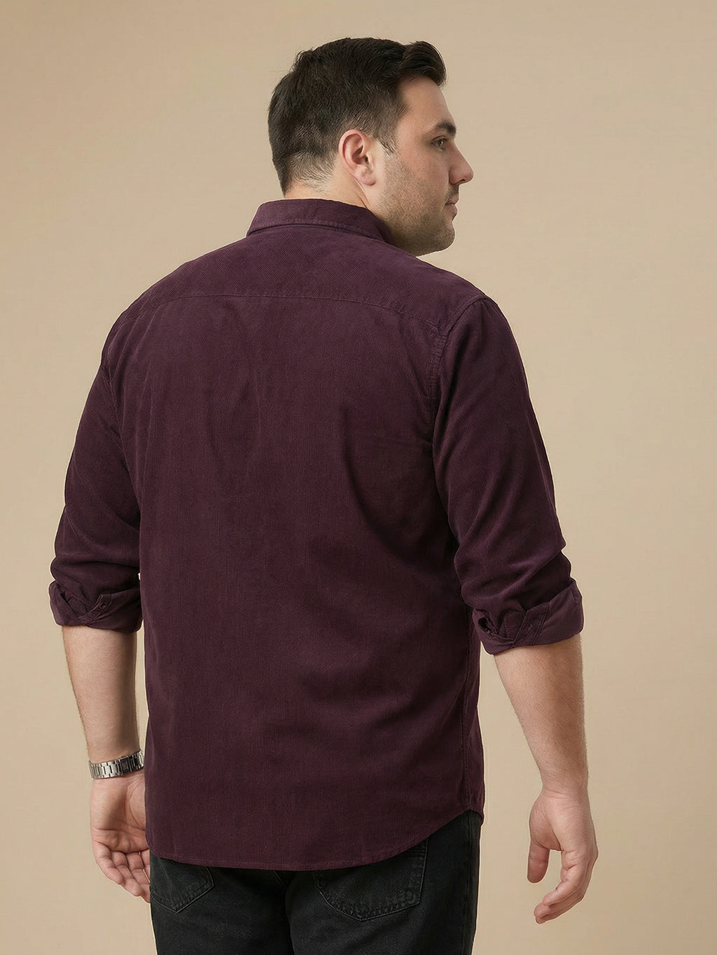 Thomas Scott Men Wine Cotton Casual Shirt-Regular Fit Long Sleeve Textured Shirt with Spread Collar & Flap Pockets
