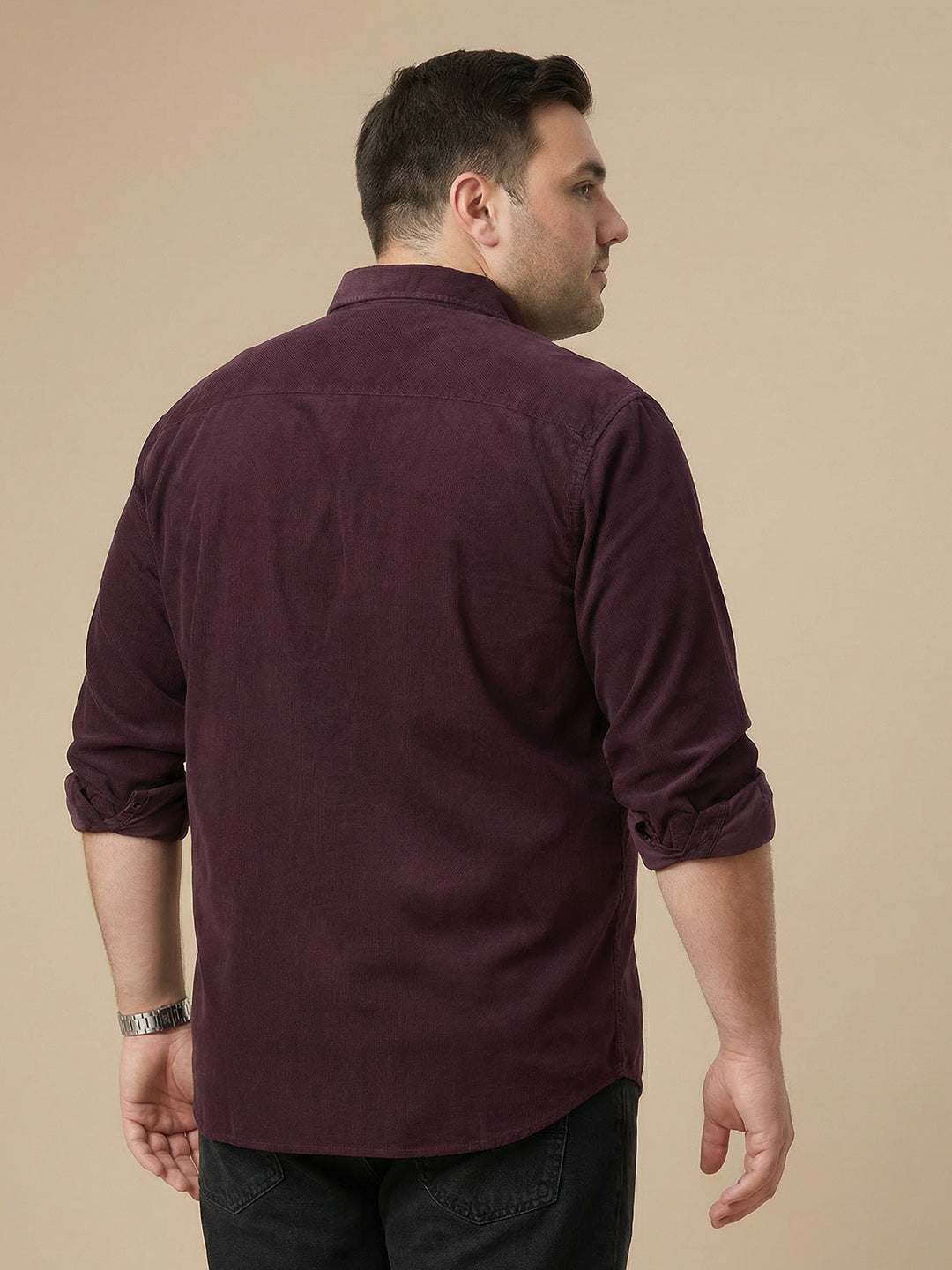 Thomas Scott Men Wine Cotton Casual Shirt-Regular Fit Long Sleeve Textured Shirt with Spread Collar & Flap Pockets