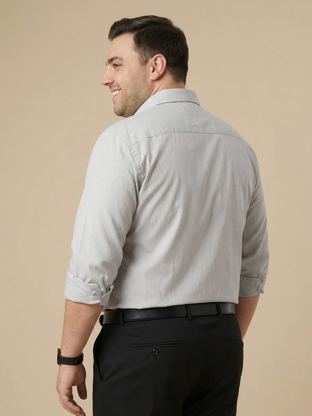 Thomas Scott Men Grey Plus Size Smart Long Sleeves Regular Fit Spread Collar Solid 100% Cotton Formal Shirt