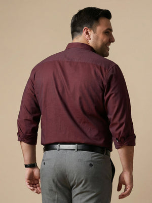 Thomas Scott Men Red Plus Size Smart Long Sleeves Regular Fit Spread Collar Solid 100% Cotton Formal Shirt