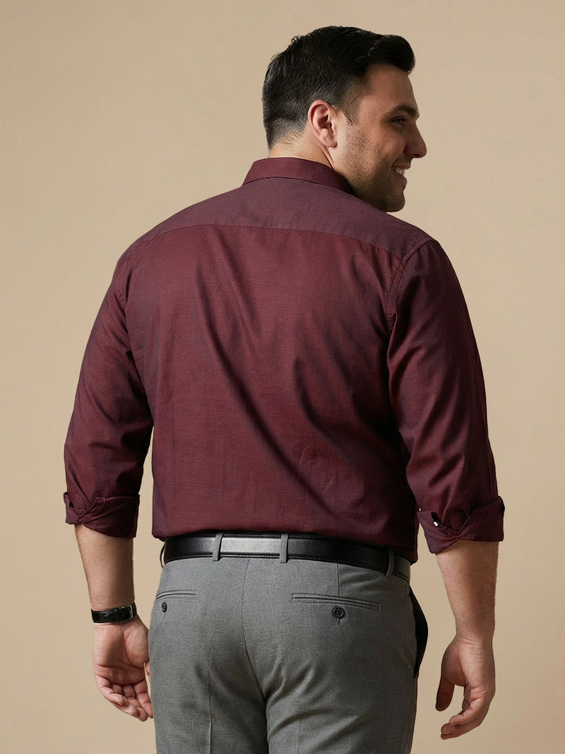 Thomas Scott Men Red Plus Size Smart Long Sleeves Regular Fit Spread Collar Solid 100% Cotton Formal Shirt