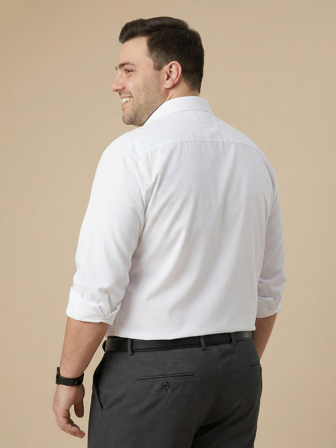 Thomas Scott Men White Plus Size Smart Regular Fit Long Sleeves Spread Collar 100% Cotton Solid Formal Shirt