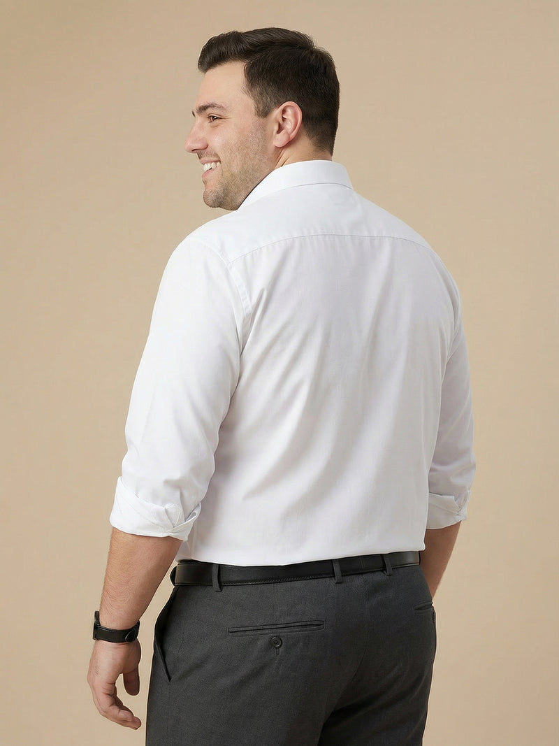 Thomas Scott Men White Plus Size Smart Regular Fit Long Sleeves Spread Collar 100% Cotton Solid Formal Shirt