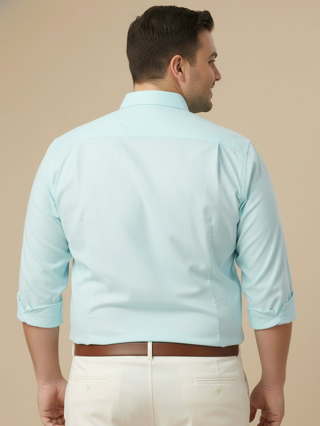 Thomas Scott Men Aqua Plus Size Smart Regular Fit Long Sleeves Spread Collar 100% Cotton Solid Formal Shirt