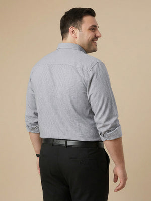Thomas Scott Men Black Plus Size Smart Regular Fit Long Sleeves Spread Collar 100% Cotton Solid Formal Shirt