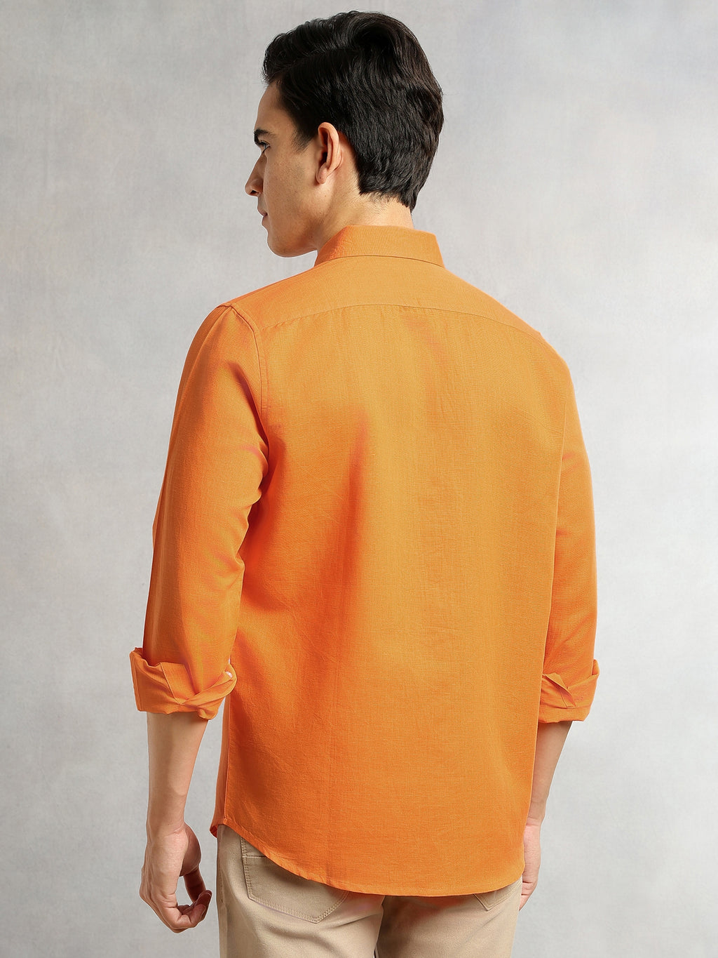 Thomas Scott Men Orange Premium Cricket Club Collection Slim Fit Button Down Collar Cotton Linen Casual Shirt