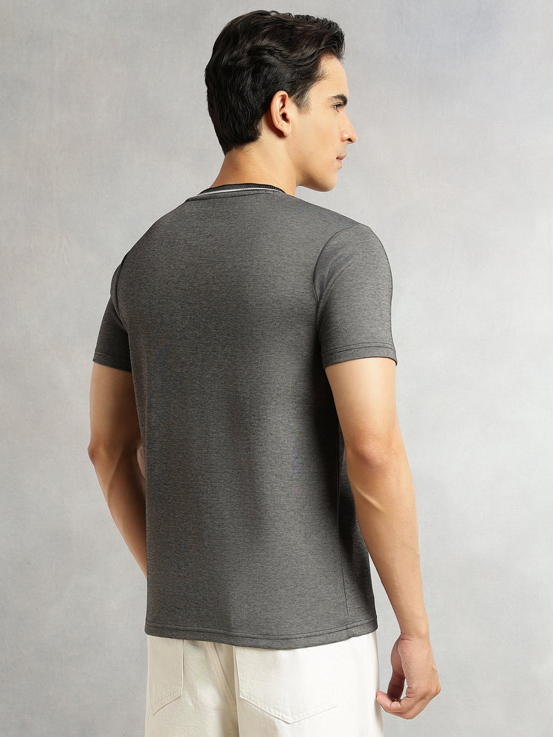 Thomas Scott Men Black Regular Fit Short Sleeves Round Neck Solid Knitted Tshirt