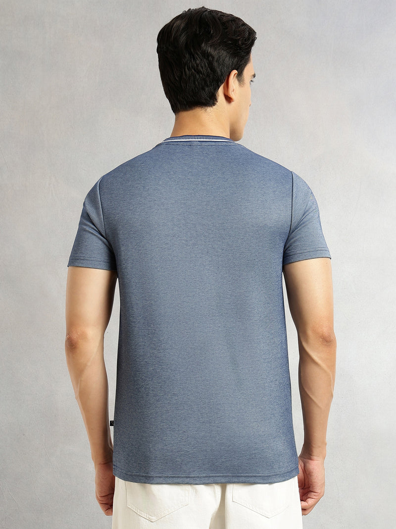 Thomas Scott Men Navy Regular Fit Short Sleeves Round Neck Solid Knitted Tshirt