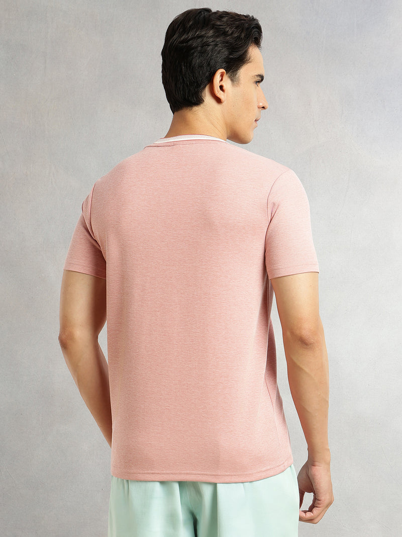 Thomas Scott Men Peach Regular Fit Short Sleeves Round Neck Solid Knitted Tshirt