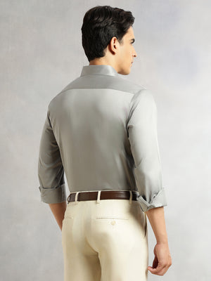 Thomas Scott Men Grey Premium Long Sleeves Regular Fit Spread Collar Solid 100% Cotton Formal Shirt