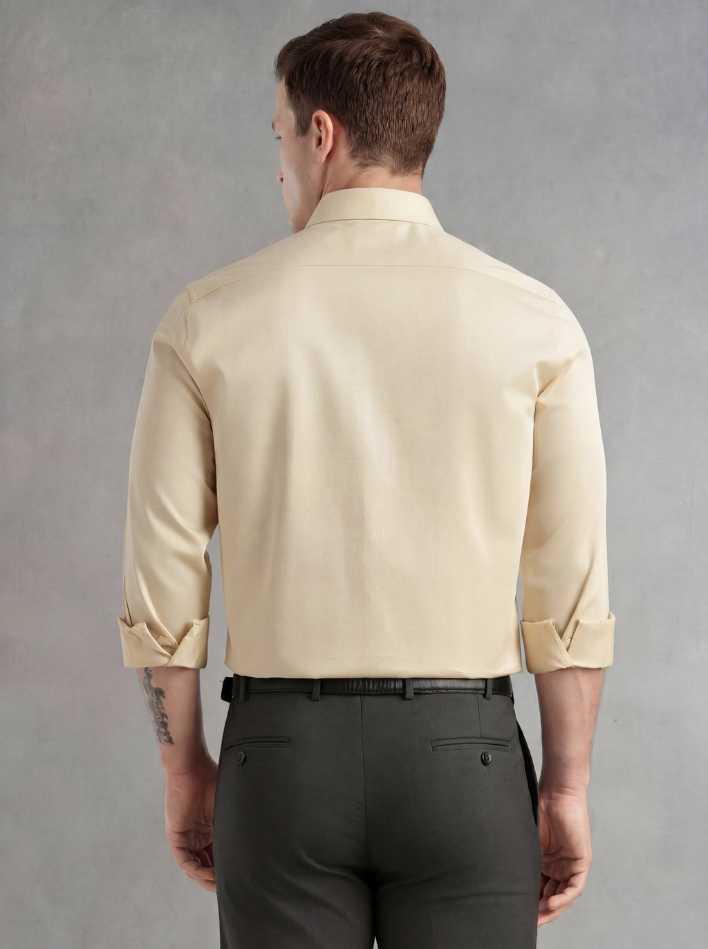 Thomas Scott Men Beige Regular Fit Long Sleeves Spread Collar Solid 100% Cotton Formal Shirt