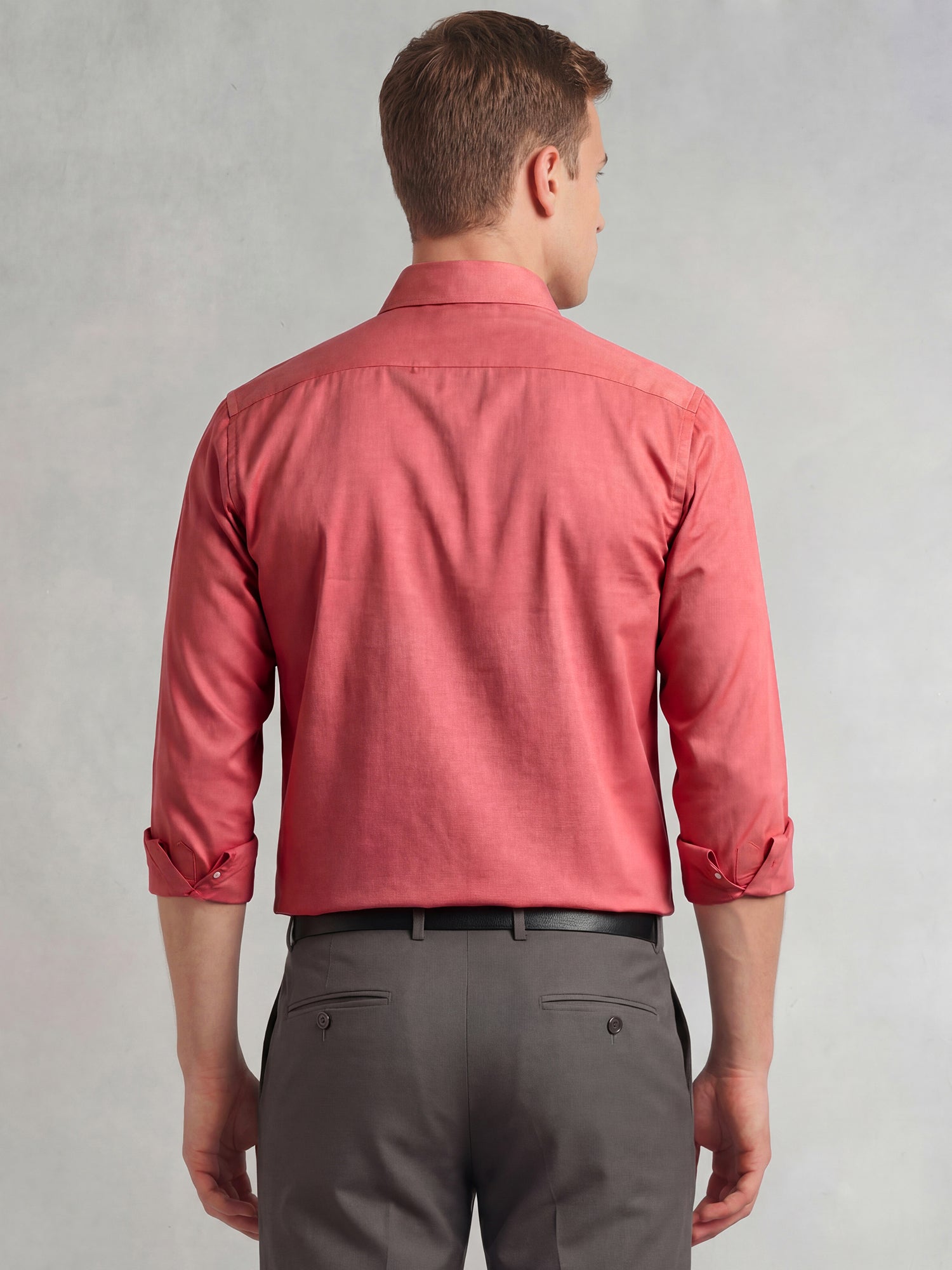 Thomas Scott Men Dark Peach Regular Fit Long Sleeves Spread Collar Solid 100% Cotton Formal Shirt