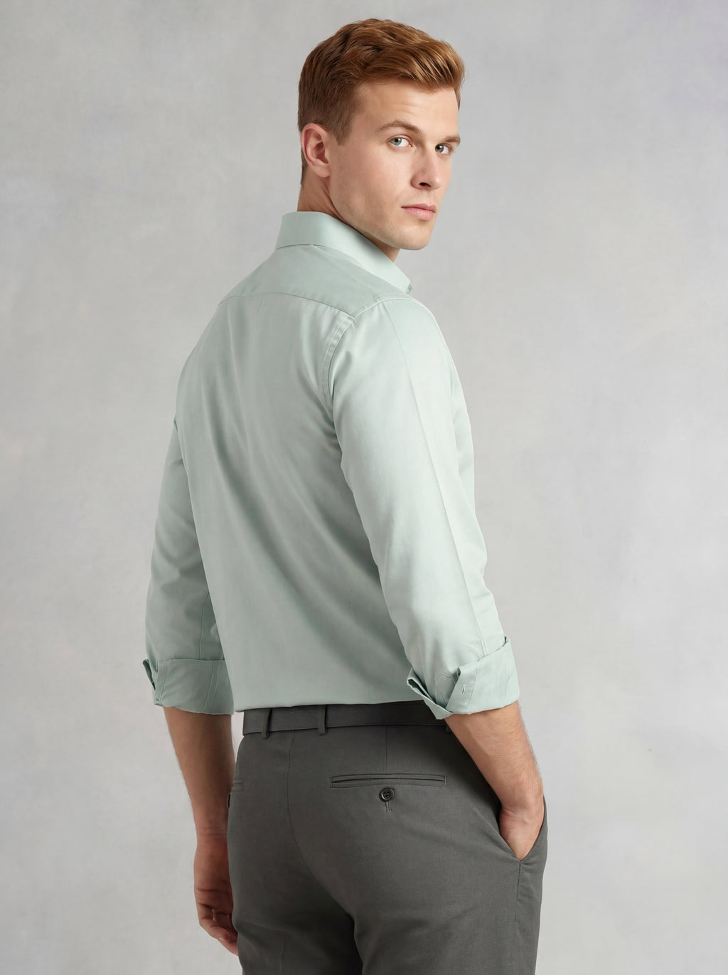 Thomas Scott Men Dark Pista Regular Fit Long Sleeves Spread Collar Solid 100% Cotton Formal Shirt