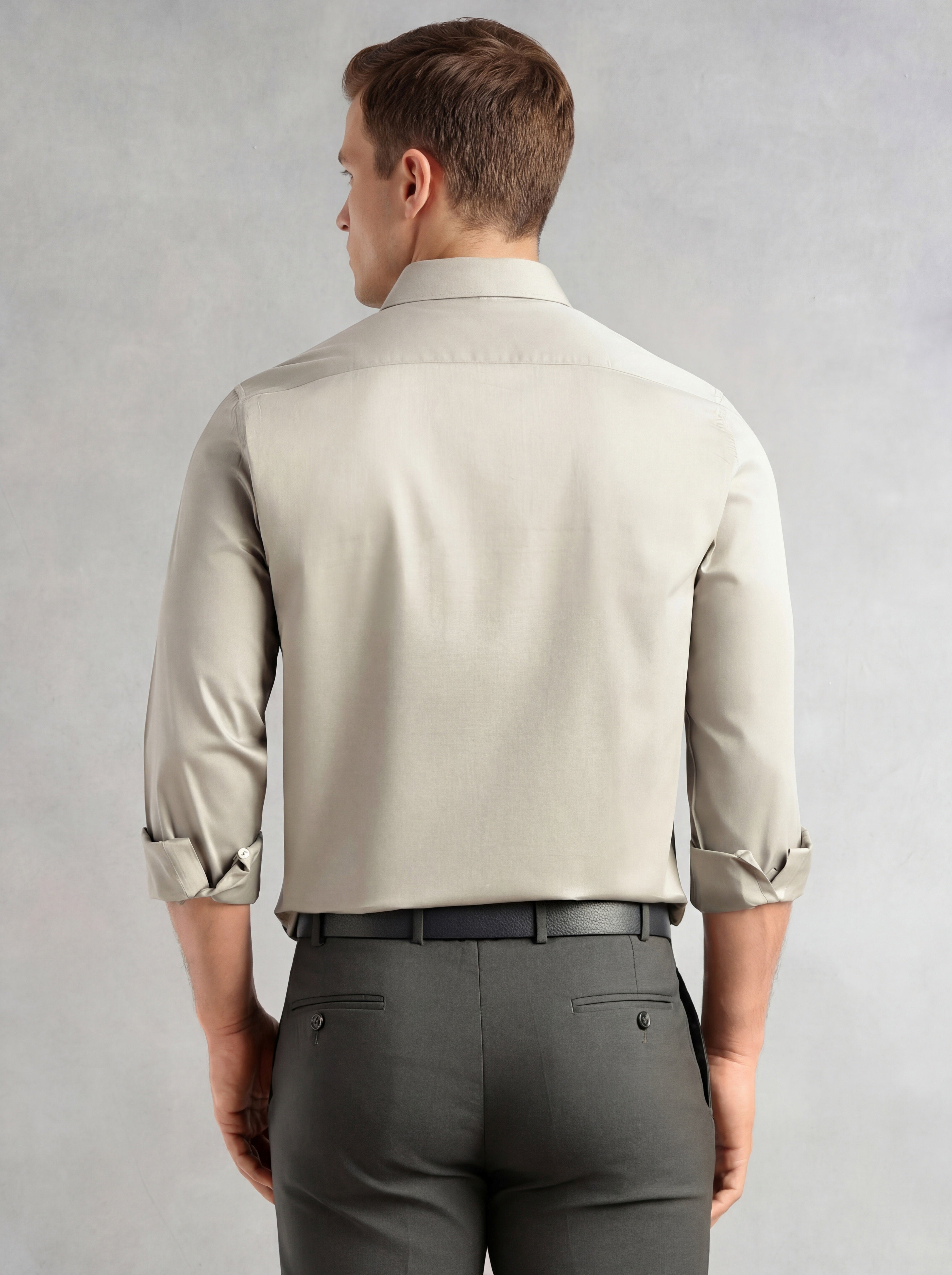 Thomas Scott Men Light Grey Regular Fit Long Sleeves Spread Collar Solid 100% Cotton Formal Shirt