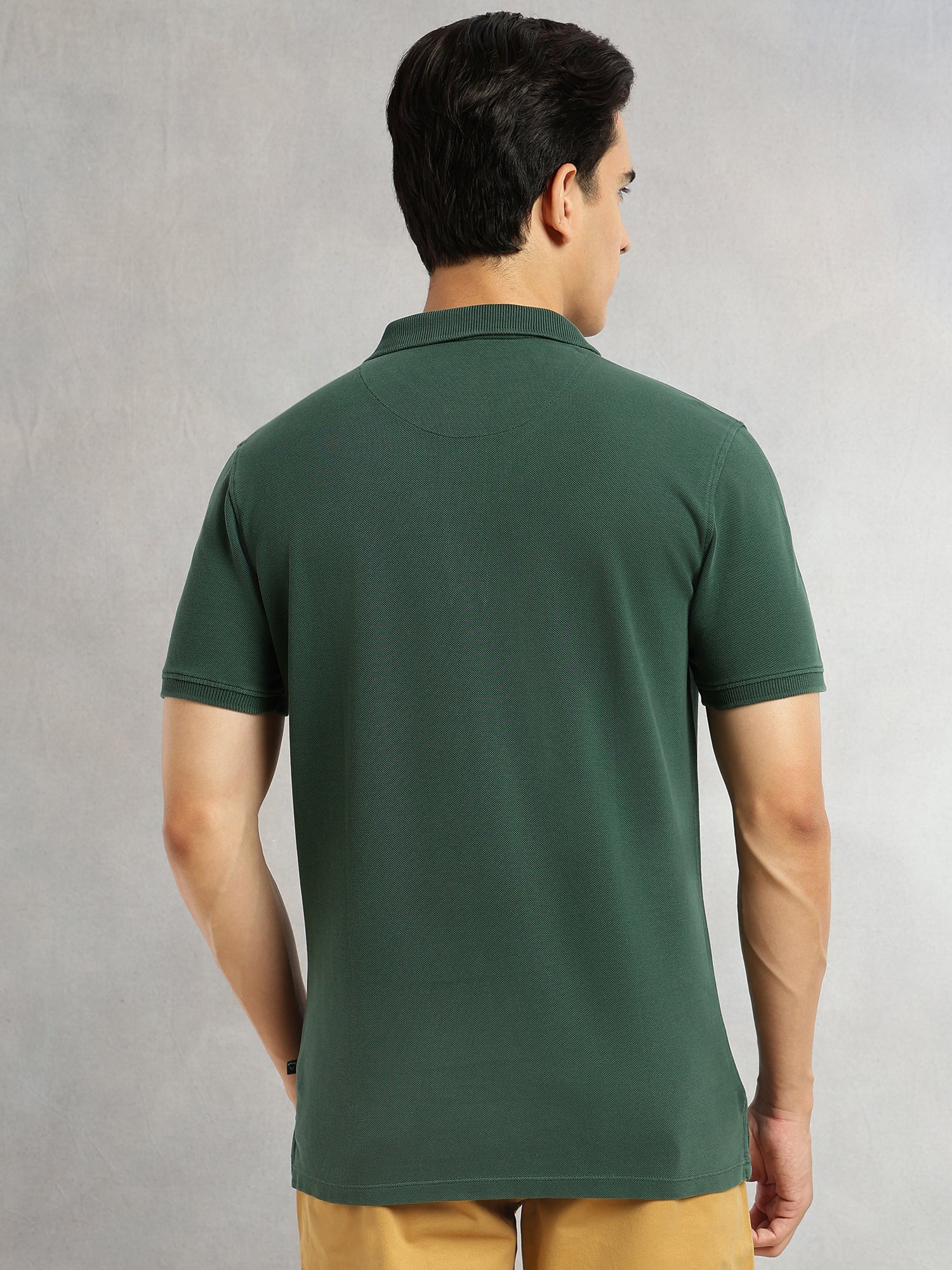 Thomas Scott Men Green Short Sleeves Regular Fit Solid 100% Cotton Polo Collar Knitted T-shirt