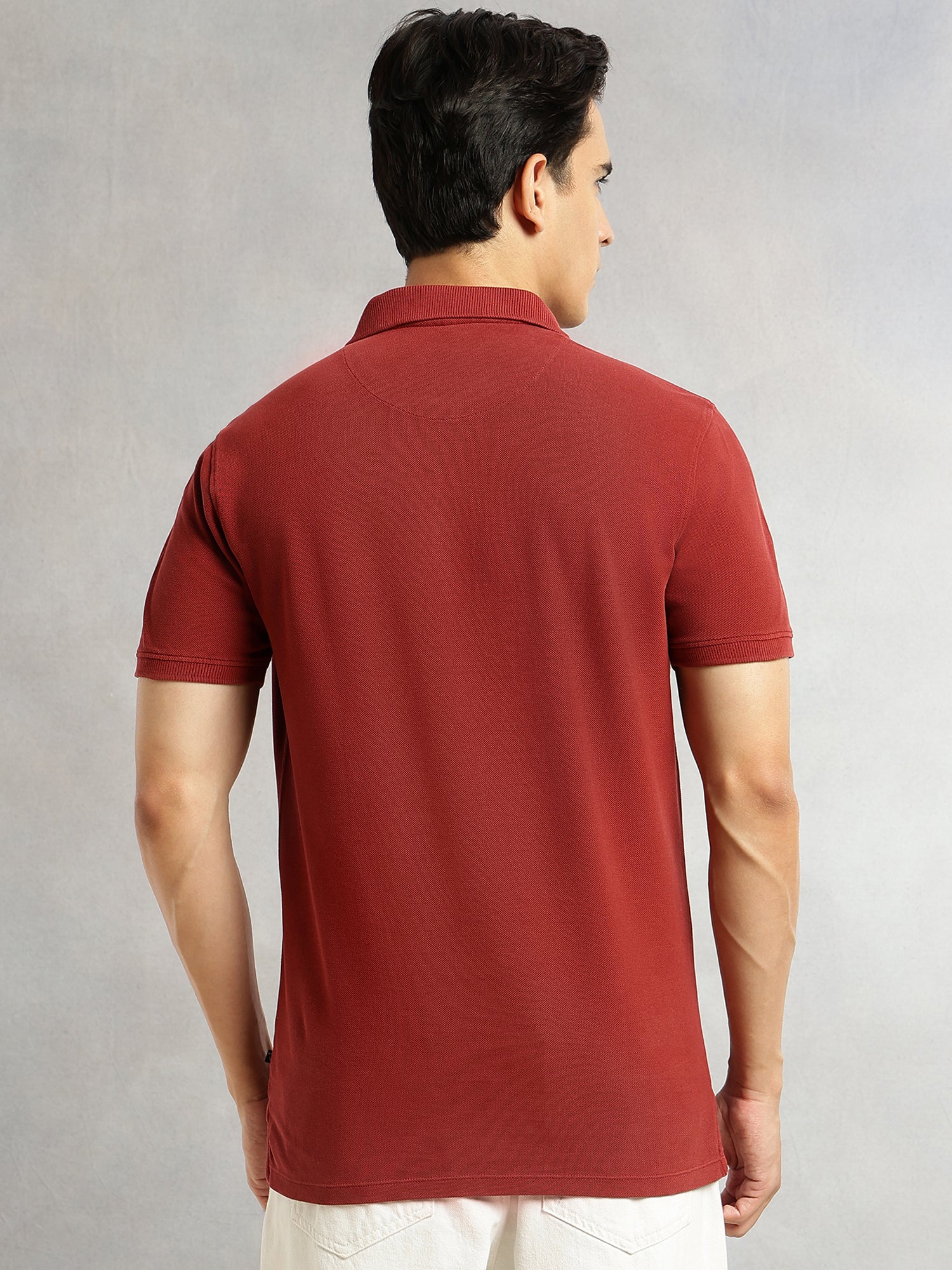 Thomas Scott Men Red Short Sleeves Regular Fit Solid 100% Cotton Polo Collar Knitted T-shirt