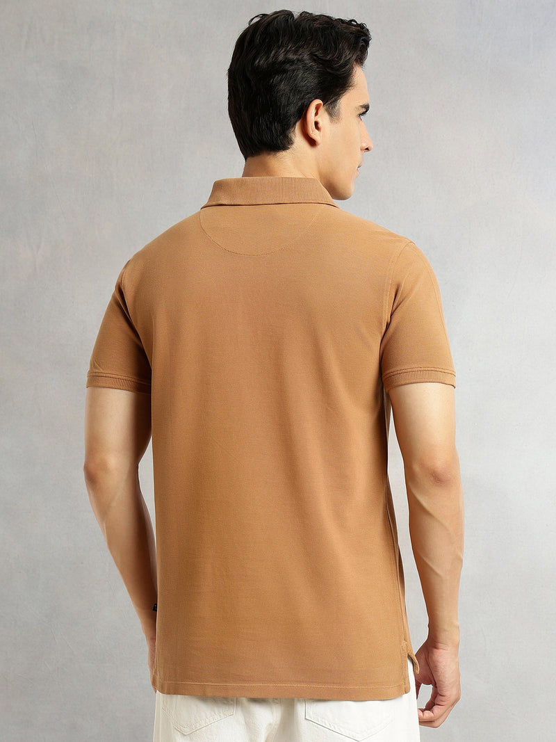 Thomas Scott Men Yellow Short Sleeves Regular Fit Solid 100% Cotton Polo Collar Knitted T-shirt