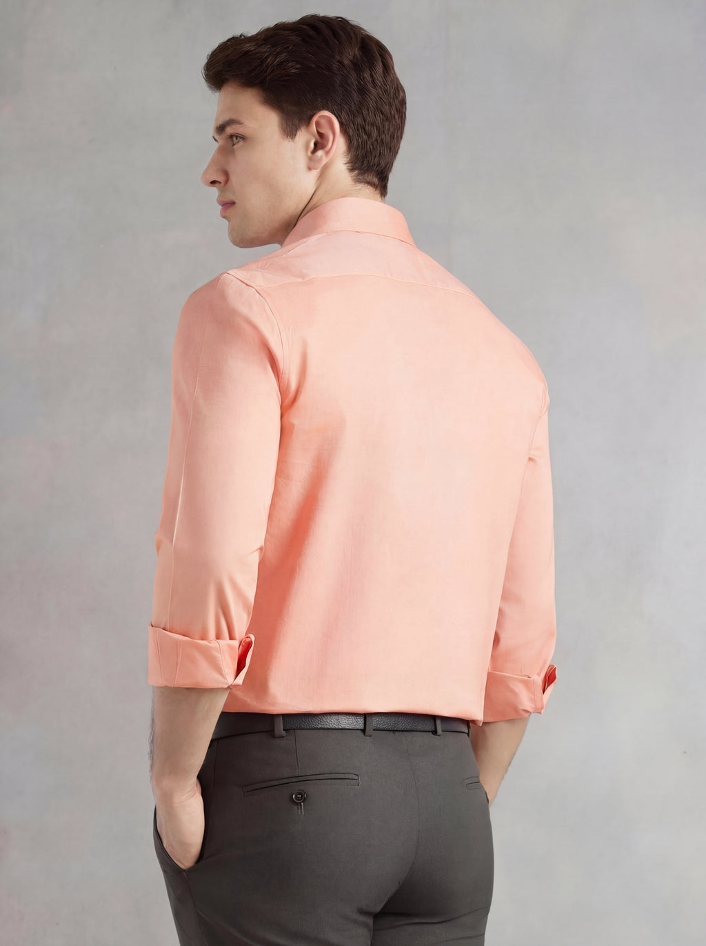 Thomas Scott Men Orange Regular Fit Long Sleeves Spread Collar 100% Cotton Oxford Formal Shirt