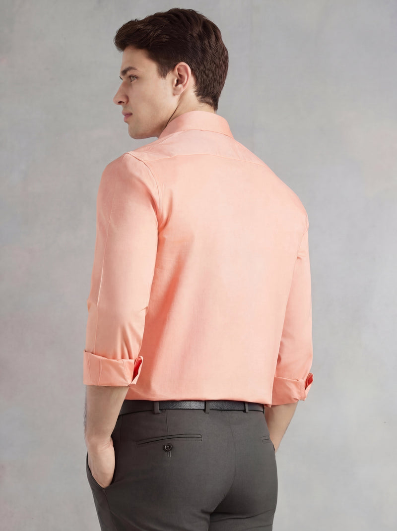 Thomas Scott Men Orange Regular Fit Long Sleeves Spread Collar 100% Cotton Oxford Formal Shirt