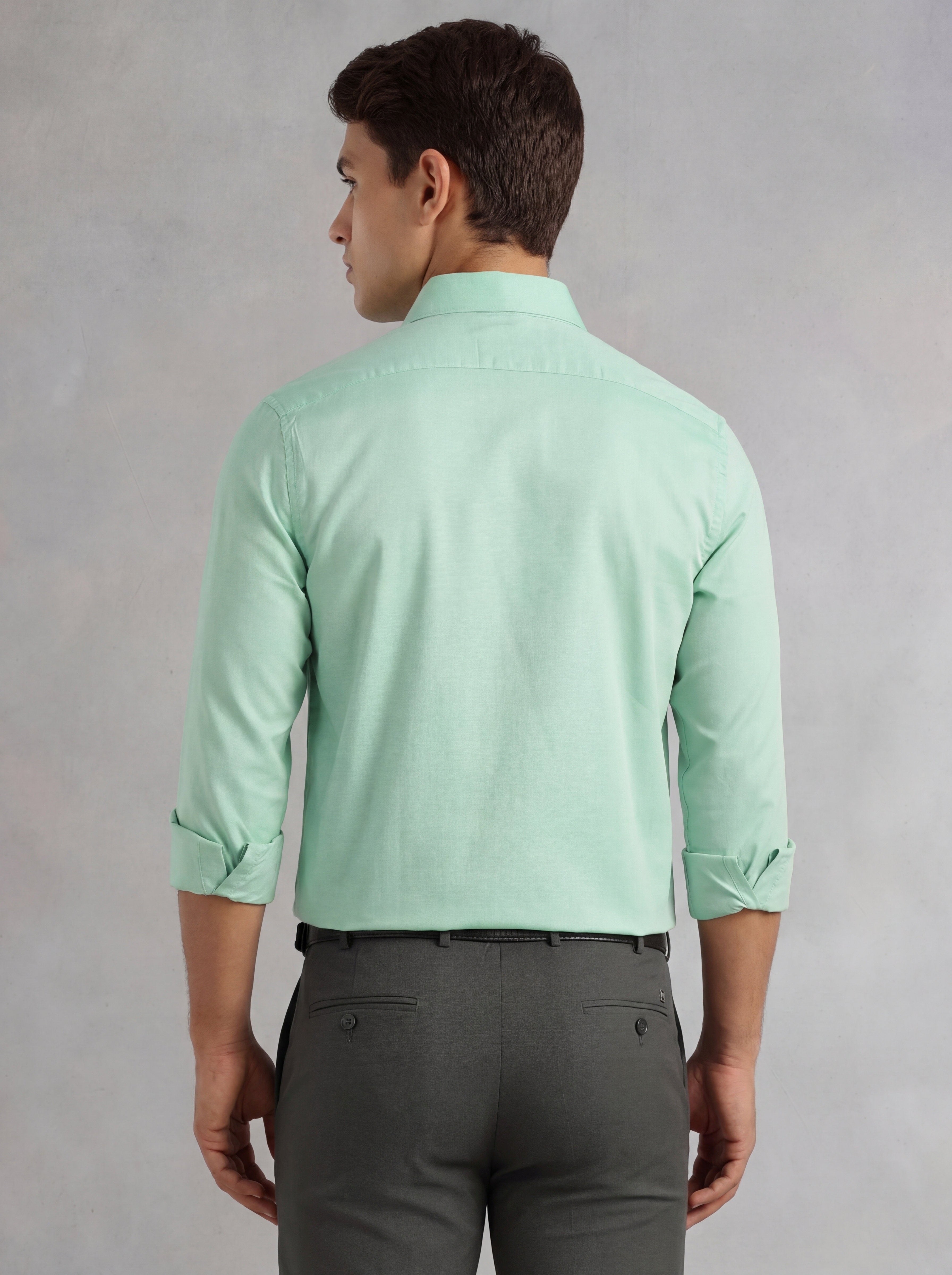 Thomas Scott Men Green Regular Fit Long Sleeves Spread Collar 100% Cotton Oxford Formal Shirt