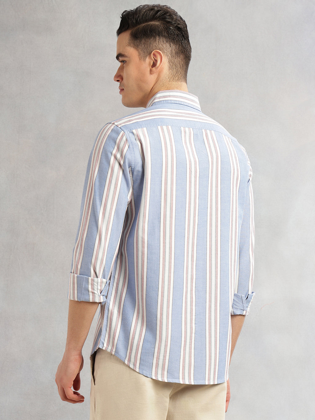 Thomas Scott Men Blue Cricket Club Collection Slim Fit Long Sleeves Button-Down Collar Multi Stripes 100% Cotton Casual Shirt