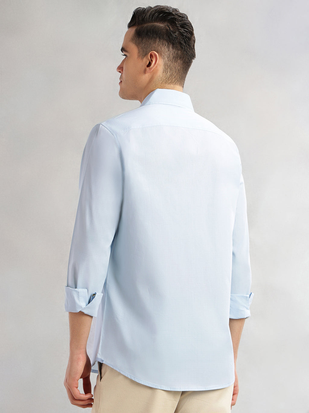 Thomas Scott Men Blue Cricket Club Collection Slim Fit Long Sleeves Spread Collar Solid Cotton Casual Shirt