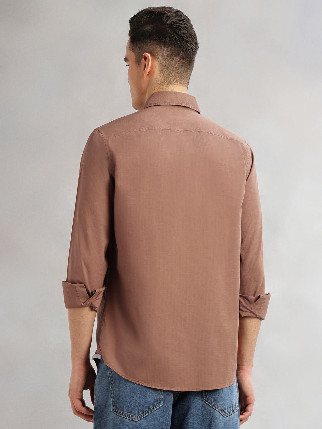 Thomas Scott Men Brown Cricket Club Collection Slim Fit Long Sleeves Spread Collar Solid Cotton Casual Shirt