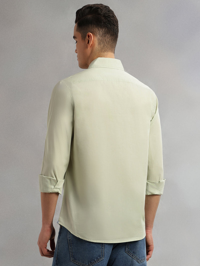 Thomas Scott Men Green Cricket Club Collection Slim Fit Long Sleeves Spread Collar Solid Cotton Casual Shirt