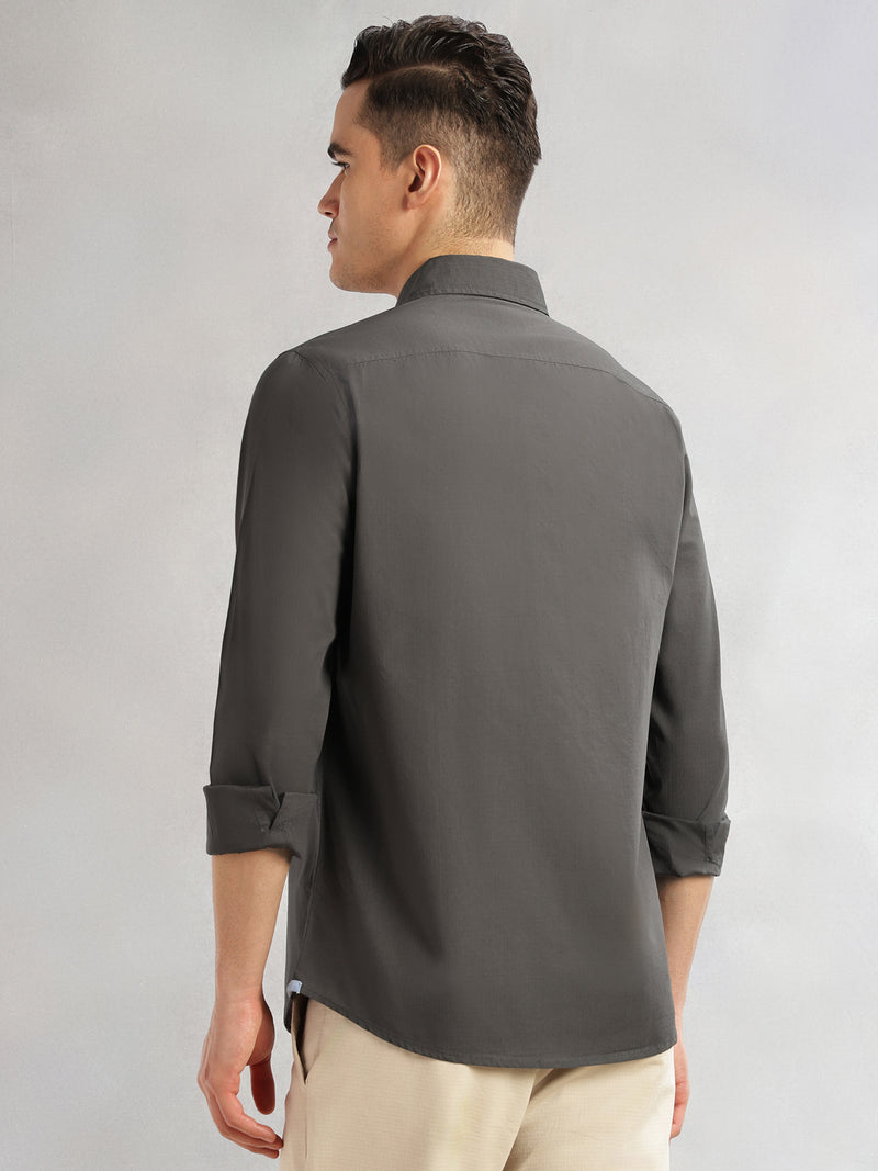 Thomas Scott Men Grey Cricket Club Collection Slim Fit Long Sleeves Spread Collar Solid Cotton Casual Shirt