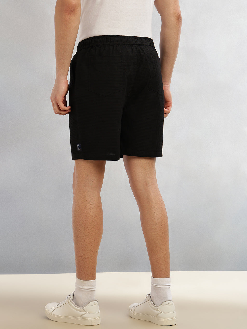 Thomas Scott Men Black Cricket Club Collection Straight Fit Textured Waffle Cotton Shorts