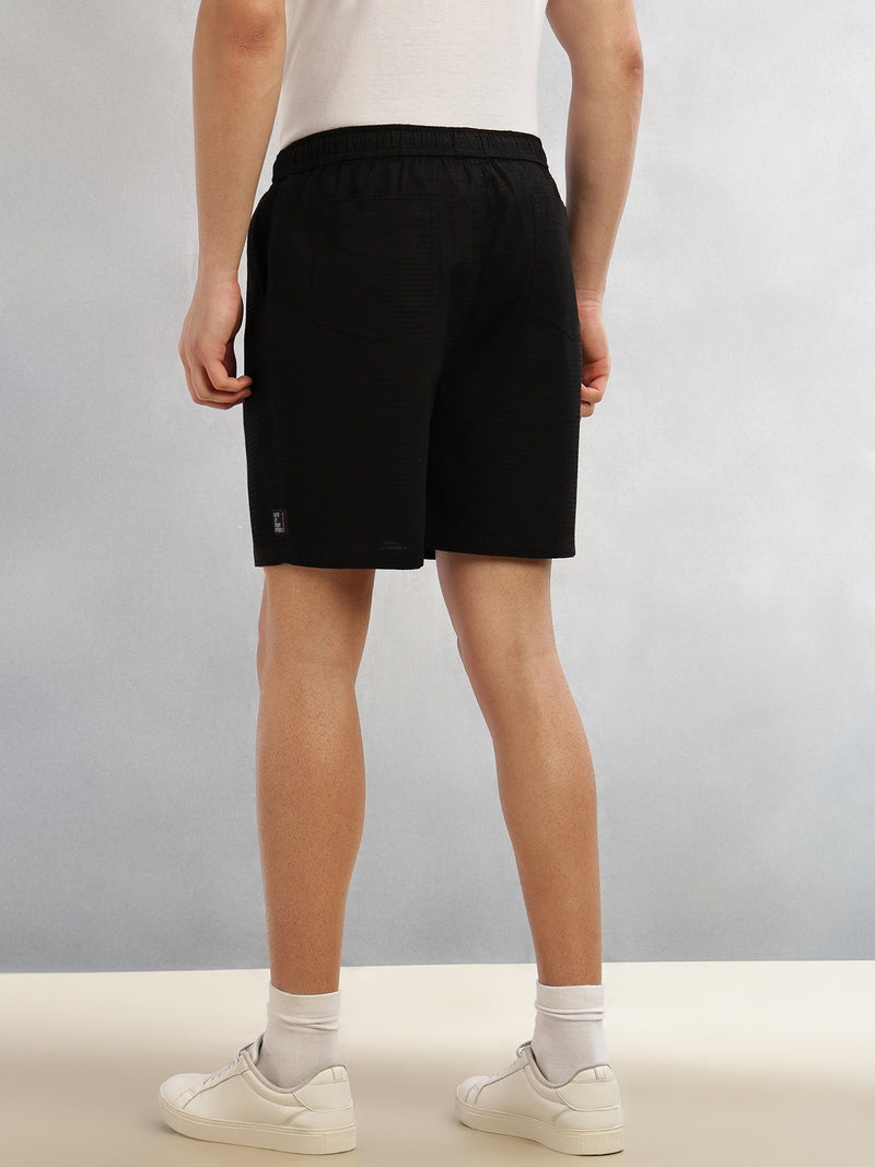 Thomas Scott Men Black Cricket Club Collection Straight Fit Textured Waffle Cotton Shorts