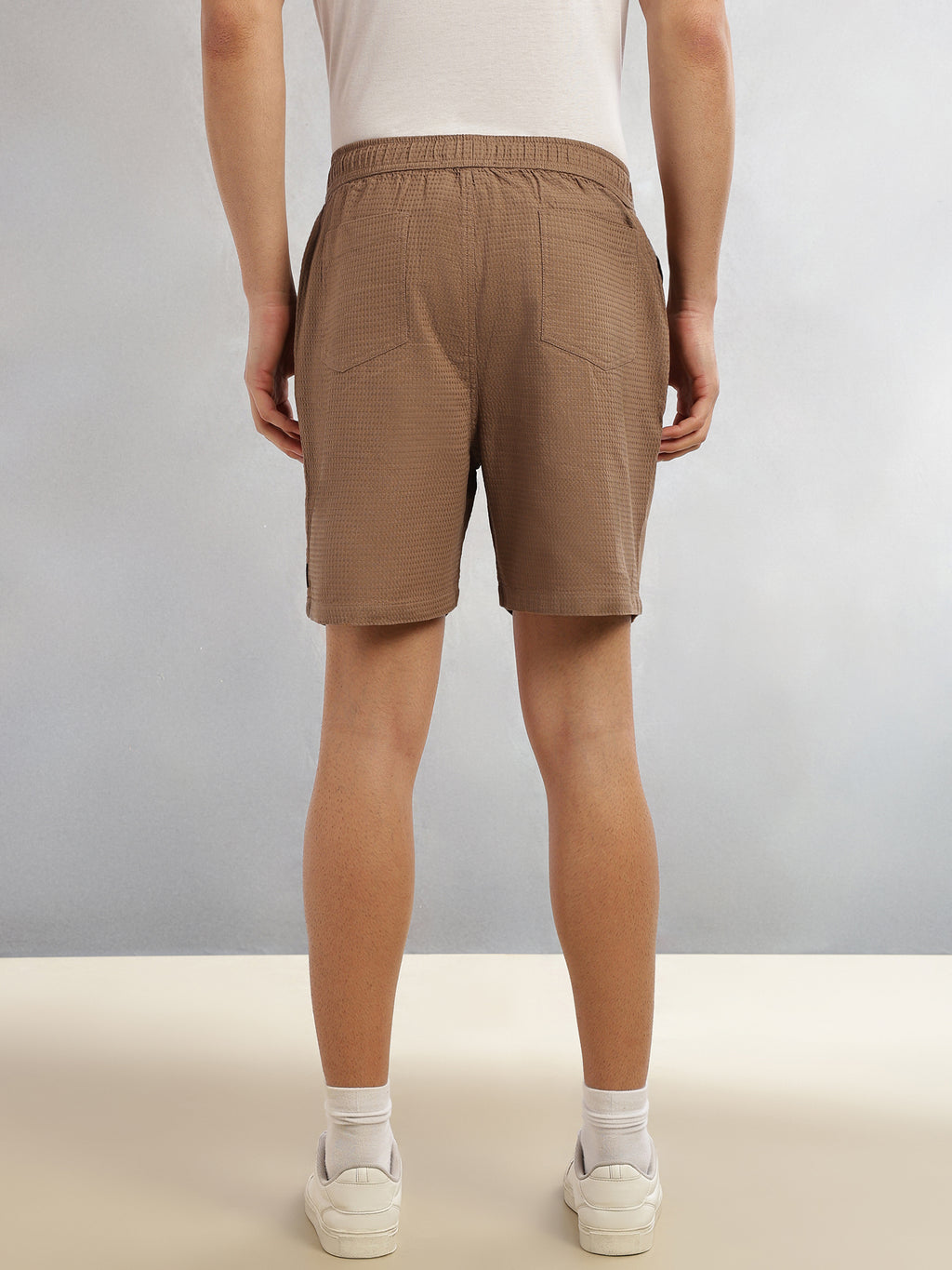 Thomas Scott Men Brown Cricket Club Collection Straight Fit Textured Waffle Cotton Shorts